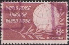 Claret 8-cent U.S. postage stamp picturing globe and branch