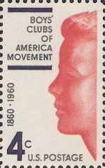 Blue and red 4-cent U.S. postage stamp picturing boy