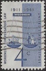 Blue 4-cent U.S. postage stamp picturing scales