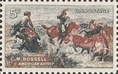 5-cent U.S. postage stamp picturing Charles Russell painting
