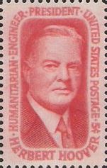 Red 5-cent U.S. postage stamp picturing Herbert Hoover