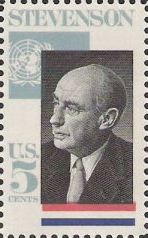 5-cent U.S. postage stamp picturing Adlai Stevenson and United Nations flag