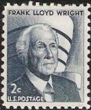 Blue gray 2-cent U.S. postage stamp picturing Frank Lloyd Wright