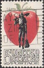 5-cent U.S. postage stamp picturing apple and Johnny Appleseed