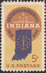 5-cent U.S. postage stamp picturing outline of Indiana