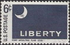 Blue 6-cent U.S. postage stamp picturing Fort Moultrie flag