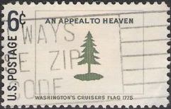 Blue and green 6-cent U.S. postage stamp picturing Washington's Cruisers flag