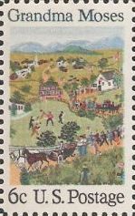 6-cent U.S. postage stamp picturing Grandma Moses painting