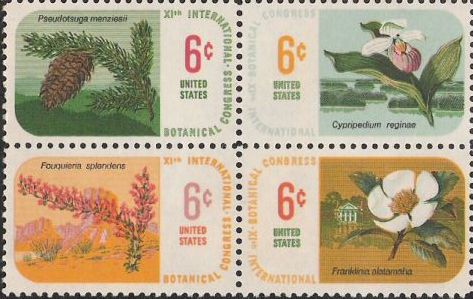 Block of four 6-cent U.S. postage stamps picturing plants