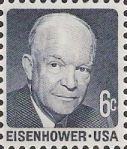 Blue 6-cent U.S. postage stamp picturing Dwight Eisenhower
