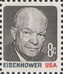 Black and red 8-cent U.S. postage stamp picturing Dwight Eisenhower