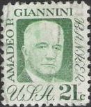 Green 21-cent U.S. postage stamp picturing Amadeo Giannini