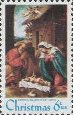 6-cent U.S. postage stamp picturing Lotto's 'Nativity' painting