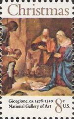 8-cent U.S. postage stamp picturing Giorgione's 'Nativity' painting