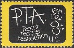 Yelow and black 8-cent U.S. postage stamp picturing chalkboard