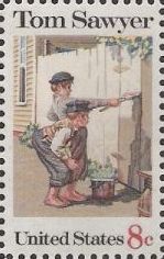 8-cent U.S. postage stamp picturing Tom Sawyer whitewashing fence