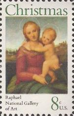 8-cent U.S. postage stamp picturing Raphael's Madonna and child painting