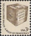 Olive 3-cent U.S. postage stamp picturing ballot box