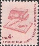 Pink 4-cent U.S. postage stamp picturing books