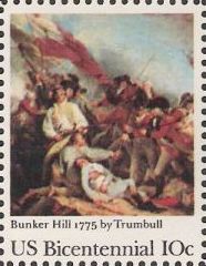 10-cent U.S. postage stamp picturing Trumbull's Bunker Hill painting