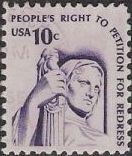 Purple 10-cent U.S. postage stamp picturing sculpture of Justice
