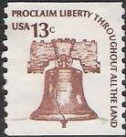 Brown 13-cent U.S. postage stamp picturing Liberty Bell