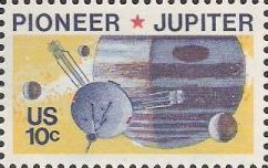 10-cent U.S. postage stamp picturing Pioneer and Jupiter