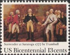 13-cent U.S. postage stamp picturing Trumbull's Surrender at Saratoga painting