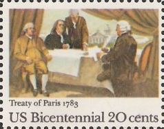 20-cent U.S. postage stamp picturing Treaty of Paris painting