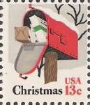 13-cent U.S. postage stamp picturing mailbox full of packages