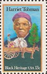 13-cent U.S. postge stamp picturing Harriet Tubman and wagon