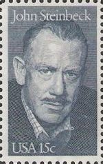 Blue 15-cent U.S. postage stamp picturing John Steinbeck