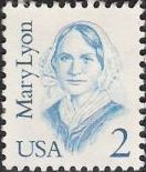 Blue 2-cent U.S. postage stamp picturing Mary Lyon