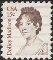 Brick red & brown 15-cent U.S. postage stamp picturing Dolley Madison