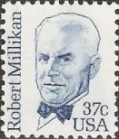 Blue 37-cent U.S. postage stamp picturing Robert Millikan
