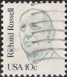 Blue 10-cent U.S. postage stamp picturing Richard Russell