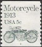 Slate green 5-cent U.S. postage stamp picturing motorcycle