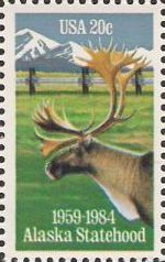 20-cent U.S. postage stamp picturing moose and mountains