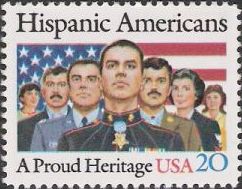 20-cent U.S. postage stamp picturing Hispanics and American flag