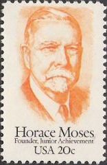 Orange 20-cent U.S. postage stamp picturing Horace Moses