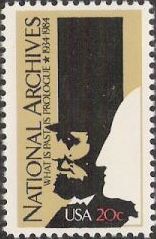 20-cent U.S. postage stamp picturing silhouettes of Abraham Lincoln and George Washington