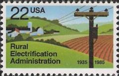 22-cent U.S. postage stamp picturing power lines and farm