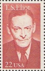Red 22-cent U.S. postage stamp picturing T.S. Eliot
