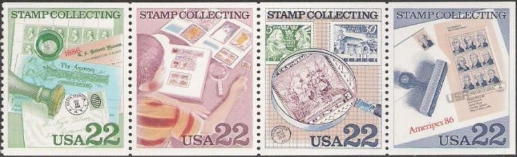 Booklet pane of four 22-cent U.S. postage stamps picturing stamps