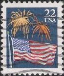 22-cent U.S. postage stamp picturing American flag and fireworks