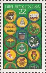 22-cent U.S. postage stamp picturing Girl Scout badges