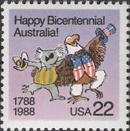 22-cent U.S. postage stamp picturing koala bear and bald eagle