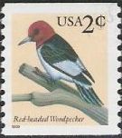 2-cent U.S. postage stamp picturing red-headed woodpecker