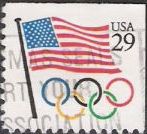 29-cent U.S. postage stamp picturing American flag and Olympic rings