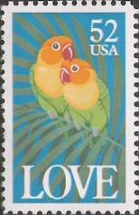 52-cent U.S. postage stamp picturing two parrots